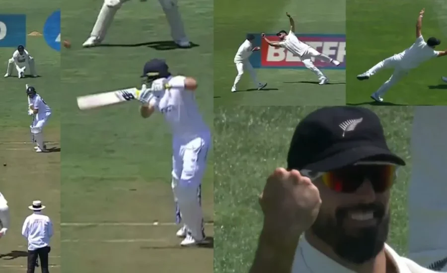 NZ vs ENG : Daryl Mitchell grabs a breathtaking one-handed stunner to dismiss Joe Root on Day 1 of the second Test