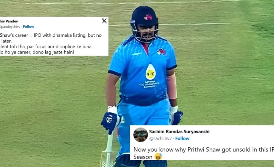 Fans troll Prithvi Shaw after another duck in Syed Mushtaq Ali Trophy 2024