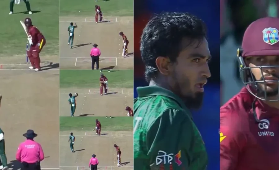 WI vs BAN : Tanzim Hasan Sakib aggressively throws ball at Brandon King in the 2nd ODI