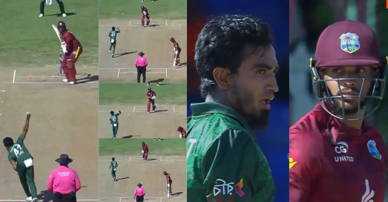 WI vs BAN : Tanzim Hasan Sakib aggressively throws ball at Brandon King in the 2nd ODI