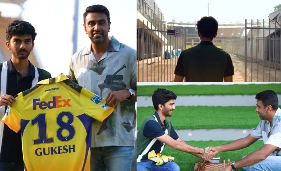 Ravichandran Ashwin plays chess with world champion D Gukesh at Chepauk, presents a CSK jersey