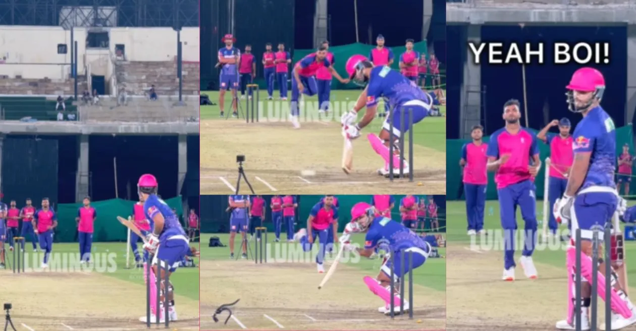 Nitish Rana’s shot destroys camera at Rajasthan Royals’ IPL 2025 camp