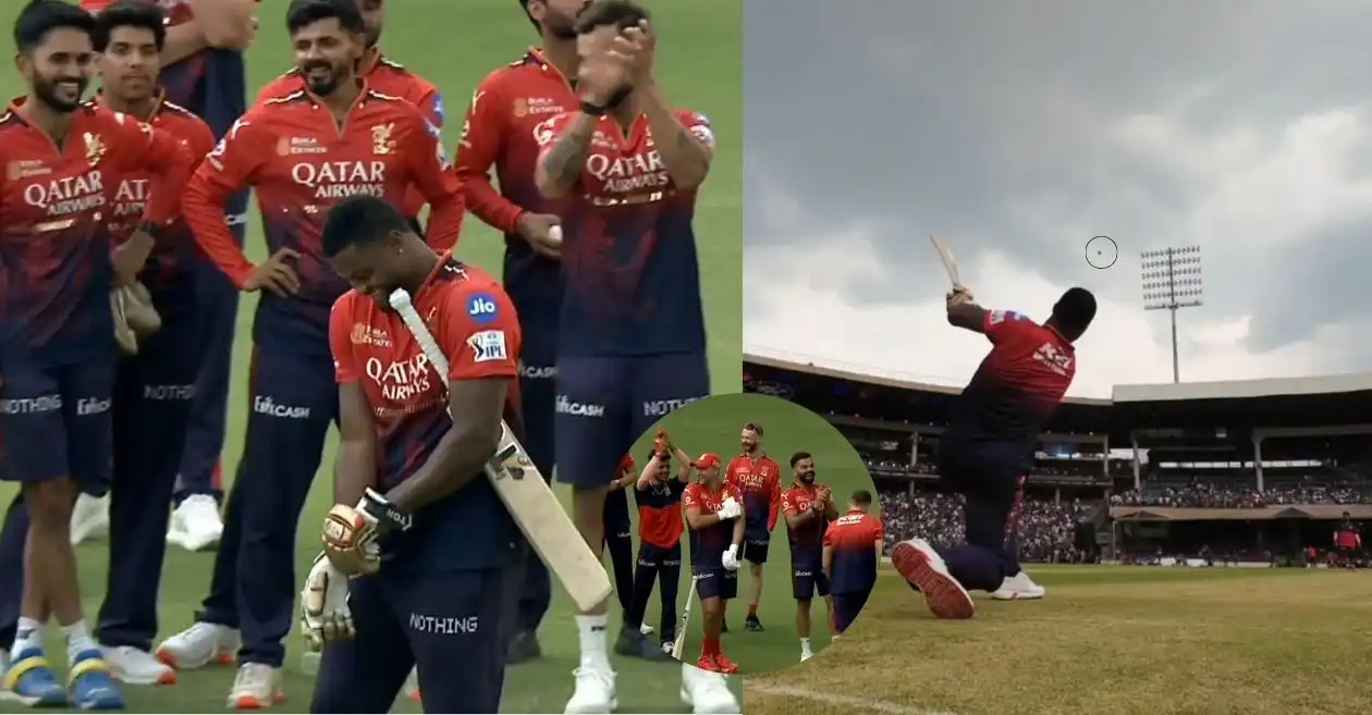 Romario Shepherd’s massive six lands on MG Road during the RCB Unbox Event in Bengaluru – IPL 2025