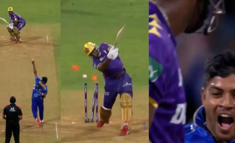 IPL 2025 : Ashwani Kumar cleans up Andre Russell with an absolute jaffa during MI vs KKR clash