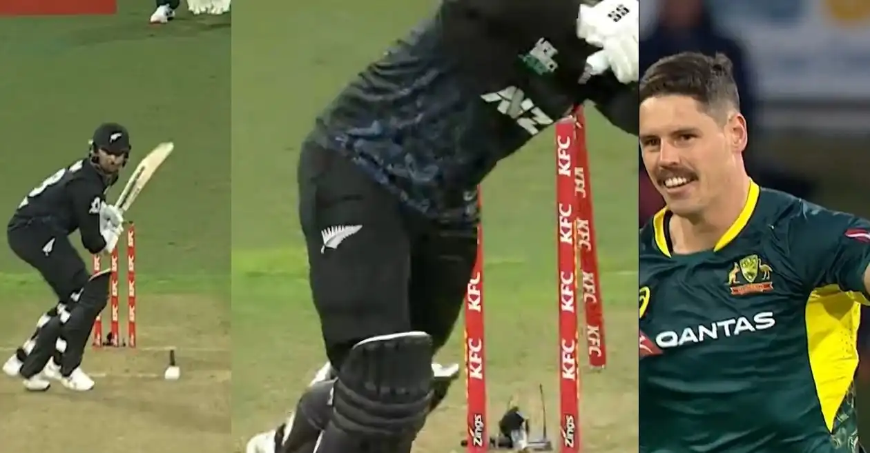 Ben Dwarshuis cleans up Devon Conway with a beauty in NZ vs AUS 1st T20I